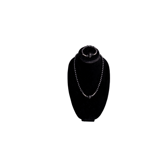 Black Round and Fluted Necklace and Bracelet Jewelry Set