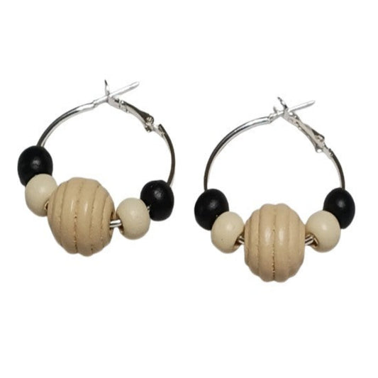 Black and Ivory Round Fluted Earrings