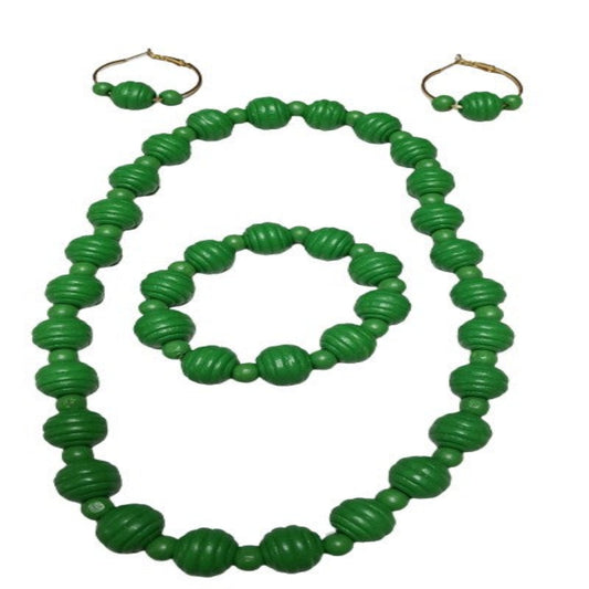 Green Fluted and Round Jewelry Set