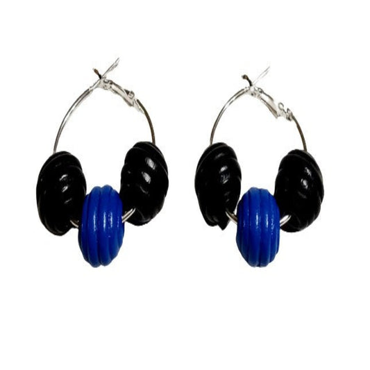 Black and Blue Fluted Earrings