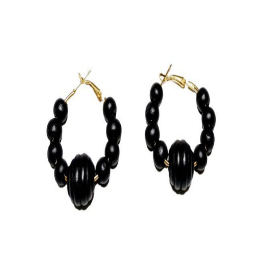 Black Fluted Round Earrings