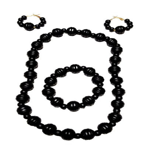 Black Fluted and Round Jewelry Set