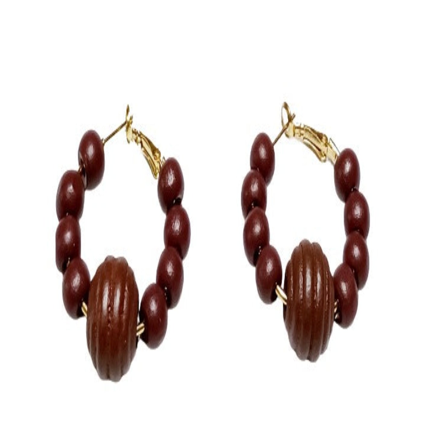 Chocolate Brown and Gold Fluted Round Earrings