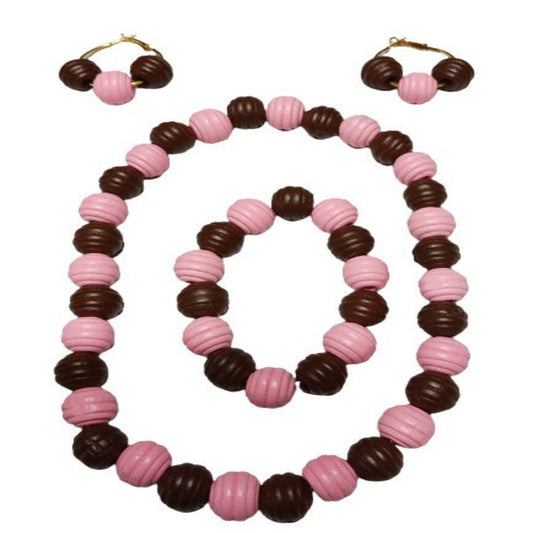Chocolate Brown and Pink Fluted Jewelry Set