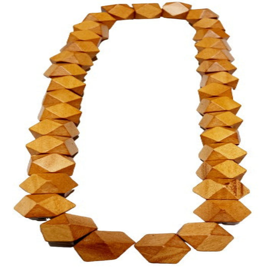 Large Cube Bead Natural Wood Necklace